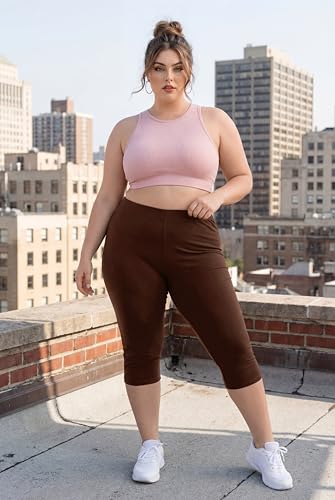 Image of TRASA Women's Cotton Capri Leggings, Stretchable 3 /4 Length Crop Pants, Comfortable, Plus