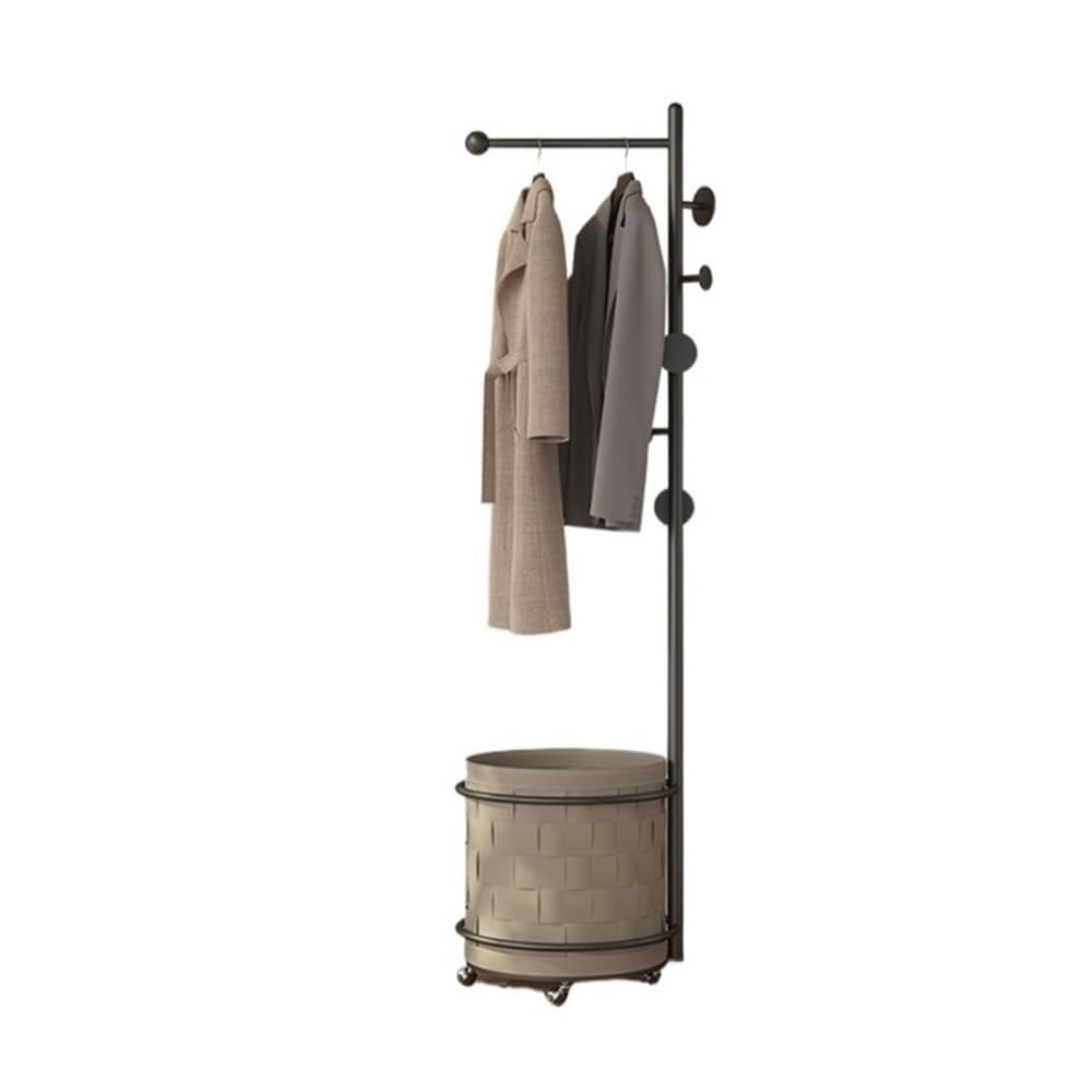Clothes Rack Stainless Steel Standing Clothes Rack with Laundry Basket Multi-Functional Mobile Coat Hat Stand for Bedroom for