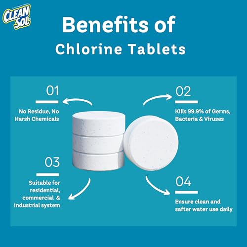 Image of Cleansol Chlorine Tablets for Water Tank Disinfection - 20g Each (Pack of 35) | 1 Tablet Treats 2000 litres | Kills Germs & Controls Odour | Water Purification Tablets for Water Tanks