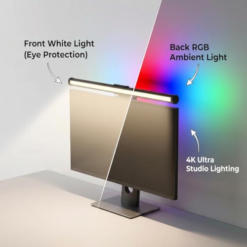 Image of XERGY Monitor Light Bar Touch Control Dual Side Lighting Front White+ RGB Backlight, Adjustable Angle, Dimmable, Eye-Care Lamp for PC, Gaming, Home, Office & Study-15.75inch (5V, USB Powered)