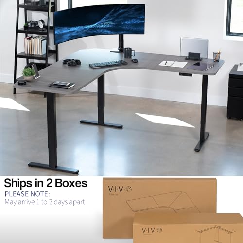 Image of VIVO Dark Gray 71 x 71 in Corner Standing Desk, DESK-KIT-E3CBG | Electric, Triple Motor, Holds 264 lbs, Sit Stand L-Shaped Table, Height Adjustable, Memory Presets, E3C Series, Black Frame