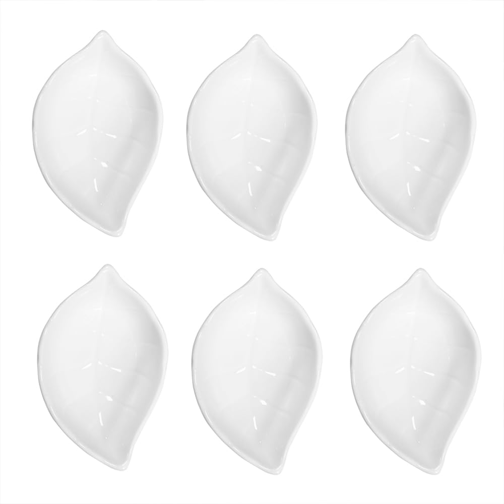 Photo 1 of Albedel White 6 pcs Leaf Shaped Porcelain Soy Sauce Dish Ceramic Dip Dipping Bowls 2.01 oz for Dinner Baking BBQ and Cooking