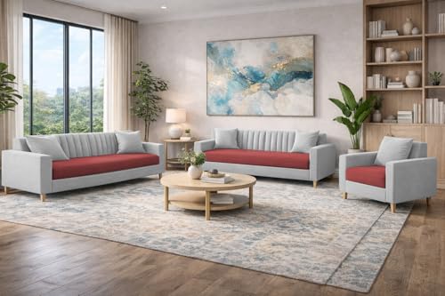 Image of Casaliving Garcia 3+2+1 Seater Sofa Set for Living Room (Maroon Grey Colour) Premium Fabric Sofa