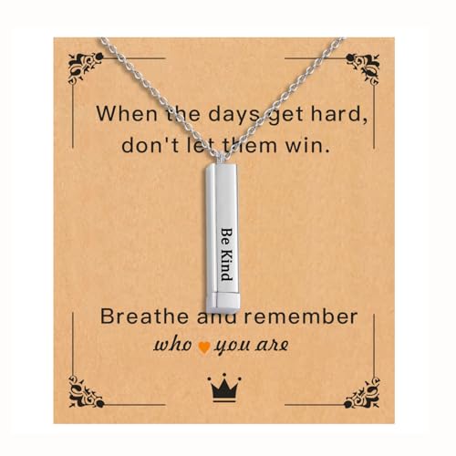 FAOYUDAWEI Be Kind Of A Tube B Motivational Necklace for Women Stainless Steel Square Pendant with Hidden Message Inspirational Funny Christmas Best Friends Sisters Jewelry Gifts 1.7in Silver
