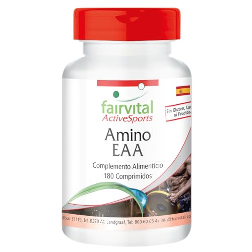 Fairvital | Amino EAA - 180 comprimidos - aminoácidos esenciales - fenilalanina, triptófano, treonina, lisina, valina, metionina, leucina e isoleucina - 100% vegano - Made in Germany