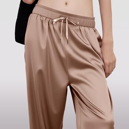 Women's Silky Wide-Leg Pants Summer Straight Lightweight Drape Satin Straight Trousers with Pockets 2025 Daily Casual Outfits4