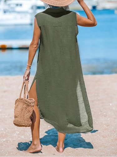 Image of CUPSHE Women's Swimsuit Coverup Casual Sleeveless Side Split Long Cardigans V Neck Midi Beach Dress
