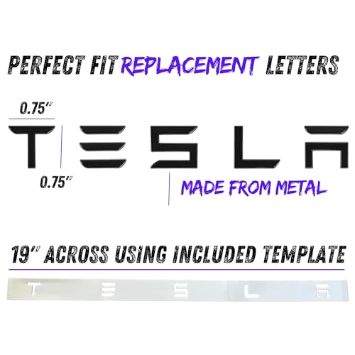Image of Metal Tesla Letters Emblem Trunk Logo Decal Tailgate Rear 3m Adhesive Compatible with Tesla Model 3 Y Highland Juniper Chrome Matte Black Red Glossy Black (Glossy Black)