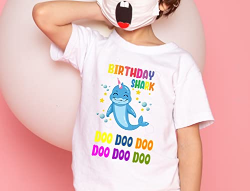 Image of Shark Birthday Theme Cotton T-Shirt for Baby Girl and Baby boy