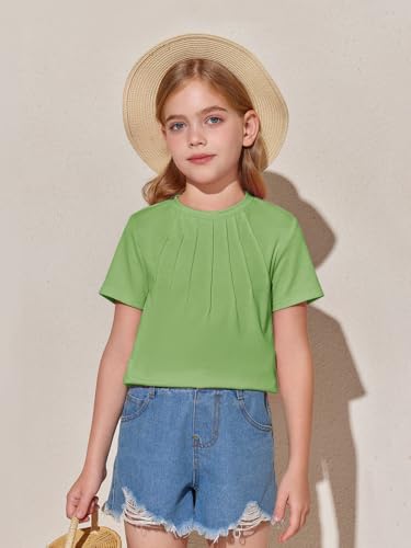 Image of Haloumoning Girls Pleated T Shirts Kids Summer Short Sleeve Fashion Tops Tees 5-14 Years