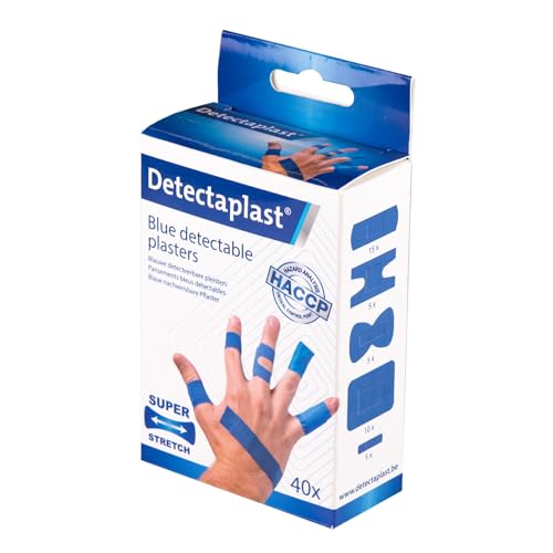 Detectaplast Lot de 40 pansements imperméables élastiques bleus pour le secteur alimentaire, pansements détectables pour premiers secours, 9 x 38, 19 x 72,...