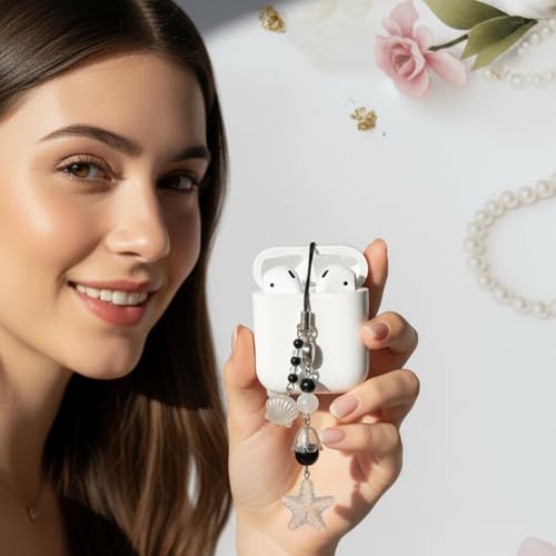 Image of SNOWY SHOP Korean Silver Bow Phone Charm - Cute Heart & Starfish Pendant | Aesthetic Korean Mobile Chain, Bag Hanging & Keychain Jewelry for Girls & Women