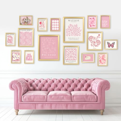 ANERZA 16 PCS Pink Wall Art Decor, Matisse Gallery Wall Prints for Bedroom, Light Pink Posters for Room Aesthetic, Collage Kit Pictures for Living Room, Teen Girls Dorm Home Artwork