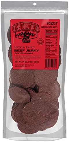 Old Trapper Hot & Spicy Double Eagle Beef Jerky | Traditional Style Real Wood Smoked | 10g of Protein | 1 Jar (80 Pieces)