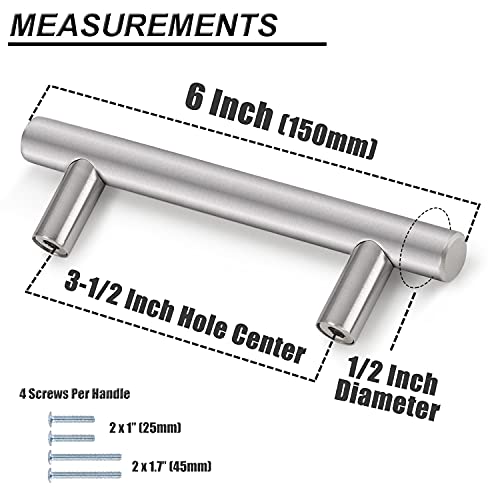 Image of Probrico 12 Pack| Cabinet Pulls Brushed Nickel Stainless Steel Kitchen Drawer Pulls 3-1 /2 inch Hole Center, Euro Style T Bar Cabinet Handles for Kitchen Cupboard, 6 inch Total Length
