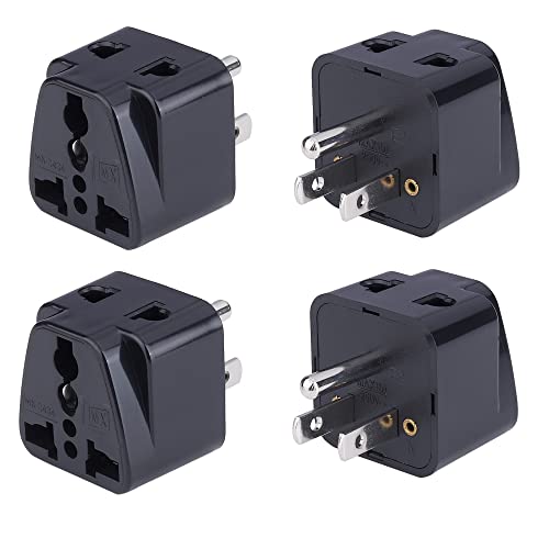 Image of MX Universal Travel Adapter Type B - India to USA, Canada, Japan & More - 2‑in‑1 Conversion Plug, 250 V /6 A, Pack of 4, Black