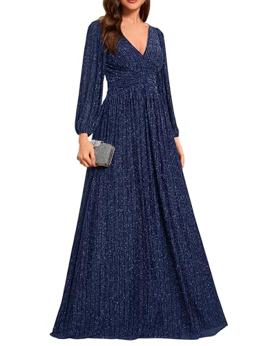 Ever-Pretty Women's A-Line Long Lantern Sleeves Formal Gowns Empire Waist Long Glitter Evening Dress