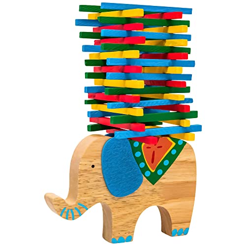 Natureich Elefant Montessori Stapel Spielzeug aus Holz zum Geschicklichkeit Lernen mit Stäbchen Bunt/Natur ab 3 Jahre für die frühe Motorik Entwicklung & Ausbildung Ihres Kindes (Blau)