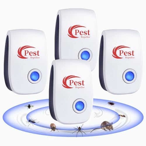Repelente Ultrasónico de Plagas, 4 Pack Electrónico Repelente Mosquitos Control de Plagas, Repelente Ultrasónico Ratas para Anti Mosquitos, Moscas, Ratones, Cucarachas, Arañas, Roedores