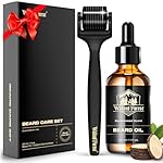 Waking Forest Derma Roller 0.25mm & Beard Oil(1oz), Sandalwood Beard Kit, Microneedle Beard Roller with 540 Titanium, Natural Moisturize with Vitamin E Beard Oil for Men