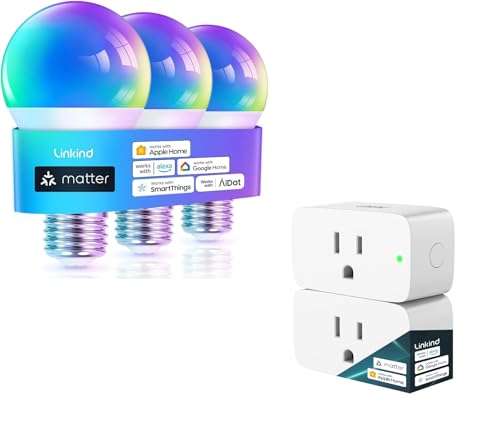 Linkind Matter WiFi Smart Light Bulbs Matter Smart Plug, Work wit...