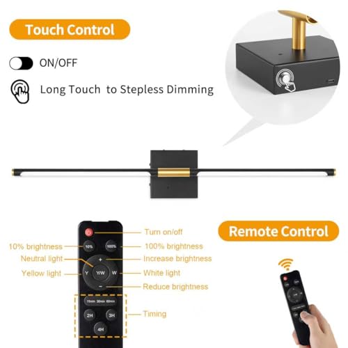 Image of 10000mAh Battery Operated Wall Sconces Set of 2, 3 Color Dimmable Rechargeable Wall Light with Remote, 30 Inch Black Gold Wireless Sconces Wall Decor with Timer Function for Living Room, Bedroom, TV