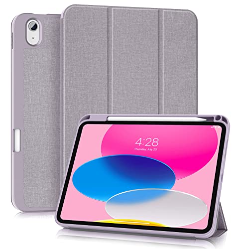 Supveco iPad Air 第4世代用ケース iPad Air 4ケース 10.9インチ 2020 ペンシルホルダー付き スリム 耐衝撃 三つ折り スマートシェルカバー ソフトTPUバック 自動ウェイク/スリープ機能付き バイオレット