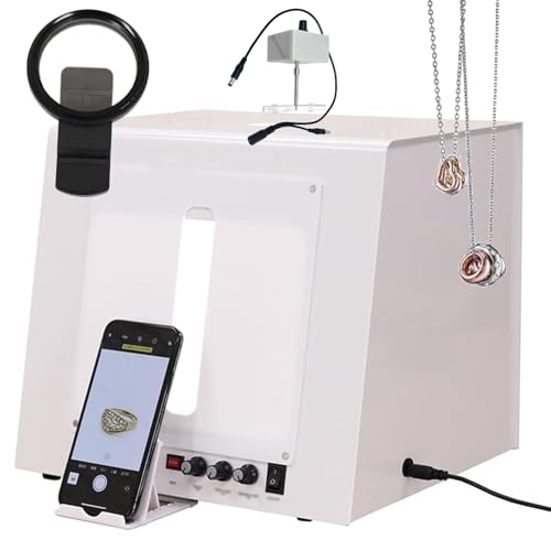 VFMVOYNZ Mini Caja de luz para Estudio fotográfico, Kit de Tienda de fotografía Regulable de 3000-5500 K con Plato Giratorio eléctrico de Velocidad Ajustable y Soporte Giratorio para Colgar