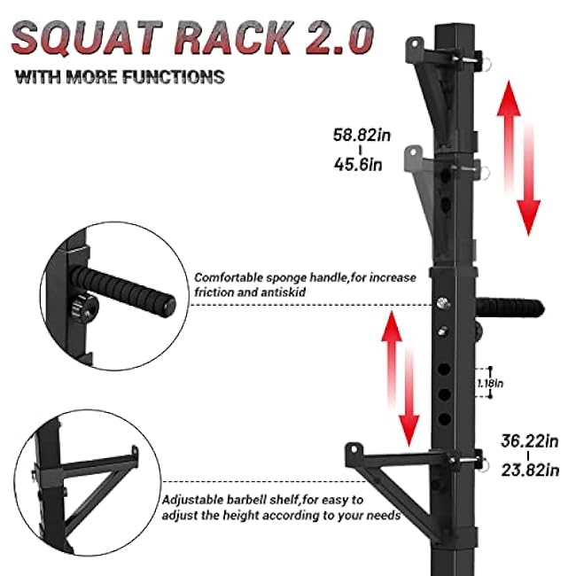 CANPA Squat Rack, Adjustable Barbell Rack Strength Training Barbell Stand with Dip Station Multi-Function Squat Stand Equipment for Home Gym Fitness 600Lbs