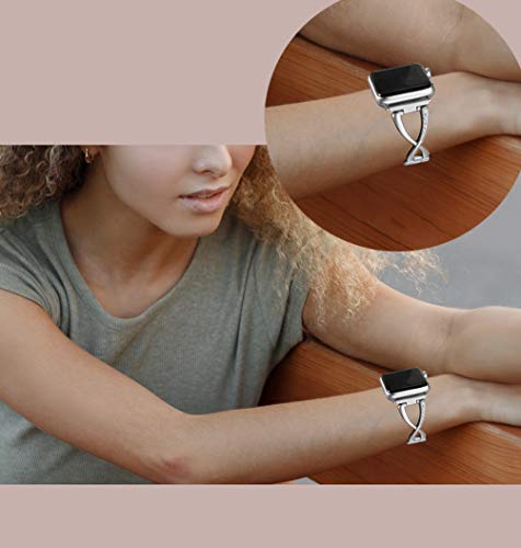 Image of Wearlizer Bling Compatible with Apple Watch Bands 42 /44 /45 /46 /49mm 2-color Tone Womens Strap X-Link Rhinestone Metal Wristband for iWatch Series 11 10 9 8 7 6 5 4 3 SE /Ultra 3 2 1 Silver