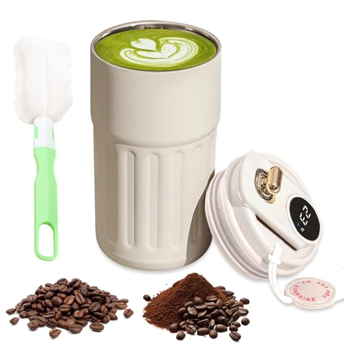 Termo Cafe Pequeño, 450ml Vaso Termo Cafe para Llevar, Taza Termica con Indicador LED de Temperatura, Taza Termo Cafe para Llevar con Tapa, Vaso Termico Cafe, Sin BPA (Blanco)