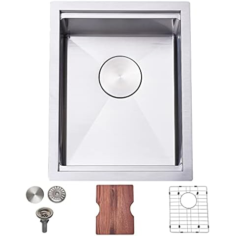 VAPSINT 14×18 Inch Stainless Steel Bar Sink Undermount,Ledge Workstation Small Kitchen Sink, Handmade 18 Gauge Single Bowl Wet Prep Sink Rv Kitchen Sink with Accessories Cover