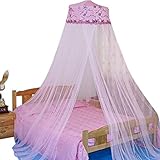HOUSWEETY Princess Bed Canopy Mosquito Net, Bed Canopy for Girls Room Decor - Insect Protection Hanging Canopy for Adults, Babies, Outdoor Camping, Pink