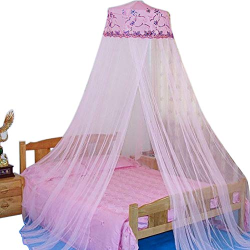 HOUSWEETY Princess Bed Canopy Mosquito Net, Bed Canopy for Girls Room Decor - Insect Protection Hanging Canopy for Adults, Babies, Outdoor Camping, Pink