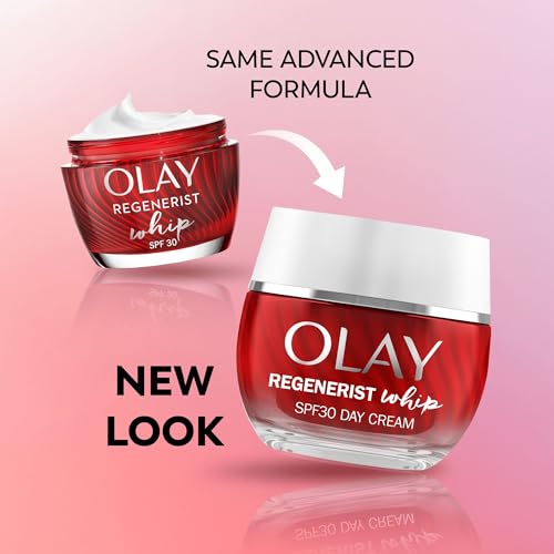 Olay Regenerist Whip Day Face Cream SPF30, Lightweight Anti-Wrinkle Firming Skincare Moisturiser, with Sun Protection, Anti-Ageing Niacinamide, Peptides, Sunscreen, Renews, Firms and Hydrates, 50ml