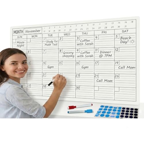 Image of ThinkCrafts 2026 Wall Calendar Daily Planner, Large Format 28.5x19 Inches, Writable Surface with Color Dot Stickers, 12 Month (D, 20x30)