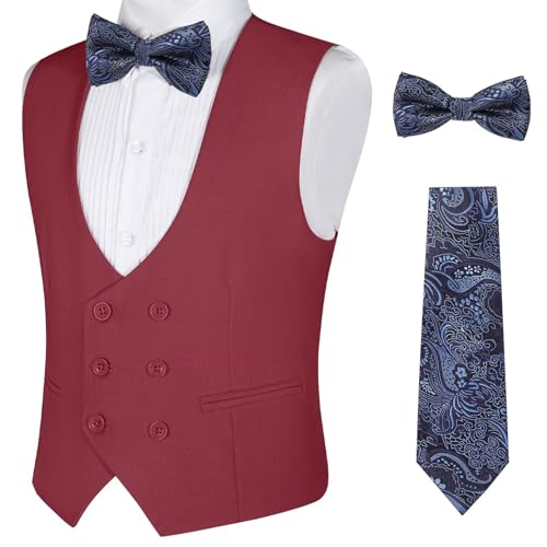 Boys Vest Double Breasted Suit Vest for Boy Formal Casual Western Wedding Waistcoat and Tie2