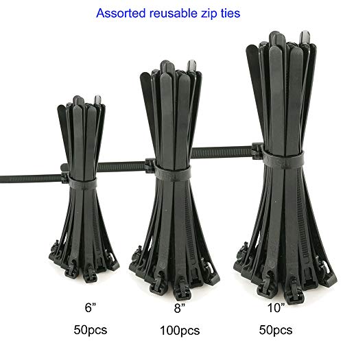 HS Reusable Zip Ties Assorted 6 8 10 Inch (200 Pack) Releasable Nylon Cable Zip Ties 50 Lbs Tensile Strength, Thick Reusable Wire Ties Outdoor Indoor Purpose miniatura 4