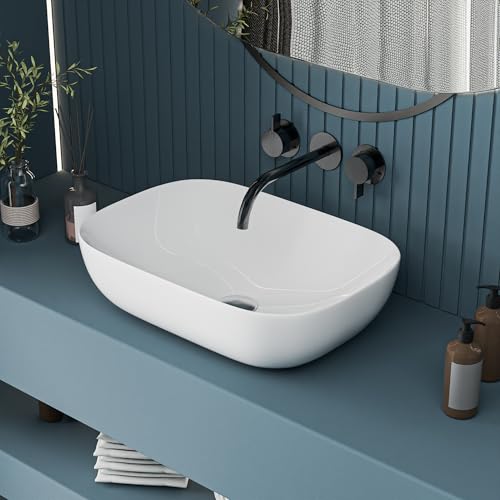 Image of LUXART Ceramic White Table Top Vessel Sink |18 x 13 x 6 Inc Wash Basin Over Counter Top Wash Basin | Tabletop Bathroom Kitchen Sink For Bathroom & Living Room