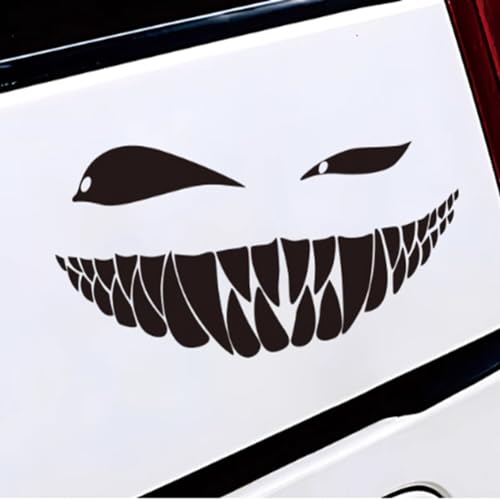 Image of Reflective Sticker for Car Vinyl Racing Oblique Eyes Bad Smile Decal for Golf Cart Off-Road Vehicles Motorcycles Bike Skateboard DIY Decoration, 1Set 6.3in, Black