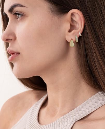 3/4 Pairs Gold Hoop Earrings for Women Dainty 14K Gold Plated Chunky Earrings Small Huggies Hoop Earrings Set Multiple Piercing Tiny Ball CZ Hoop Earrings Jewelry Gift for Girls3