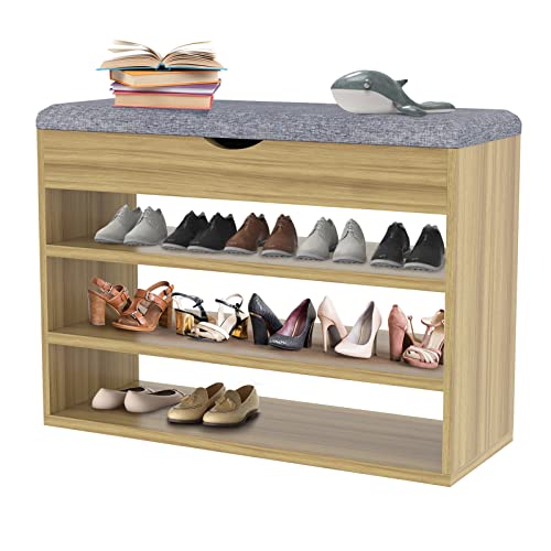 Lvhecforhm Banc à Chaussures avec Siège, Banc de Rangement, Meuble à Chaussures Banc de Rangement, Etagère à Chaussures en Bois avec Espace 80x30x58cm Couleur en Bois, Banc Meuble Chaussure Cover