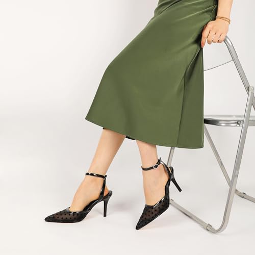 AUMOTED Women Mesh Kitten Heels Pointed Toe Pumps Sexy High Heeled Pump for Wedding Office 3.5 Inches Dressy Shoes Mesh Black US Size 92