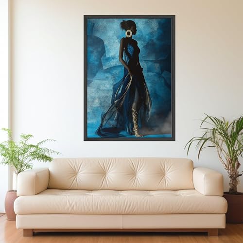 Impression d'art silhouette bleu luxe 80x110 cm avec châssis en bois haut de gamme - 2
