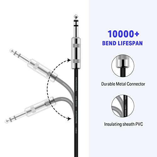 Image of Donner 15 ft TRS Cable, Balanced Stereo Patch Cable - Sturdy No Hum 1 /4 inch Male Right Angle to 1 /4 inch TRS Male Straight Cord, Black