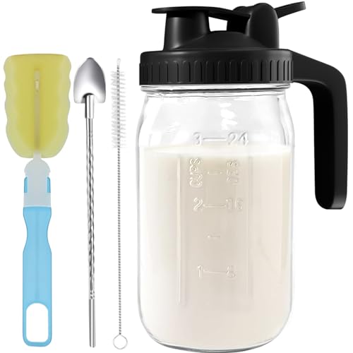 Image of Glass Mason Jar Pitcher - 32oz with Pour Spout Lid, Airtight Seal - Ideal for Cold Brew Coffee, Juice, Lemonade, and More - Premium Glass Jug for Beverages and Sun Tea-Dark Cover