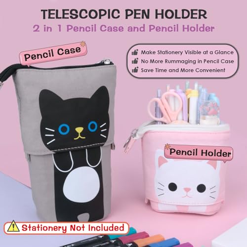 EDATOFLY Telescopic Pencil Case, Cute Standing Pencil Case Retractable Telescopic Pen Pouch Small Pencil Case Stand Up Pencil Case Pencil Bag Pencil Pouch for Girls Boys Kids (Black Cat) - Image 2