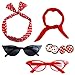 Aneco 6 Pack 50s Set Chiffon Scarf Cat Eye Glasses Bandana Tie Headband Earrings(Red)