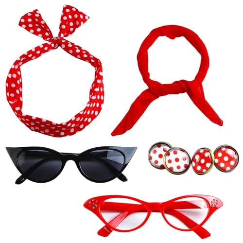 Aneco 6 Pack 50s Set Chiffon Scarf Cat Eye Glasses...