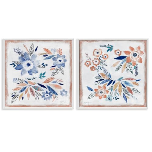 Abstract Farmhouse Flowers, 12 x 12 Inch Framed Giclée Print Set